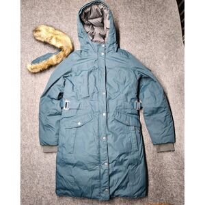 Eddie Bauer Womens Weatheredge Down Parka Knee Length Teal Medium Hooded
